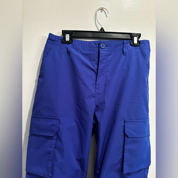 Women’s  Blue Cargo Pants trendy fall bright size large minimal neutral boho - Picture 2 of 16